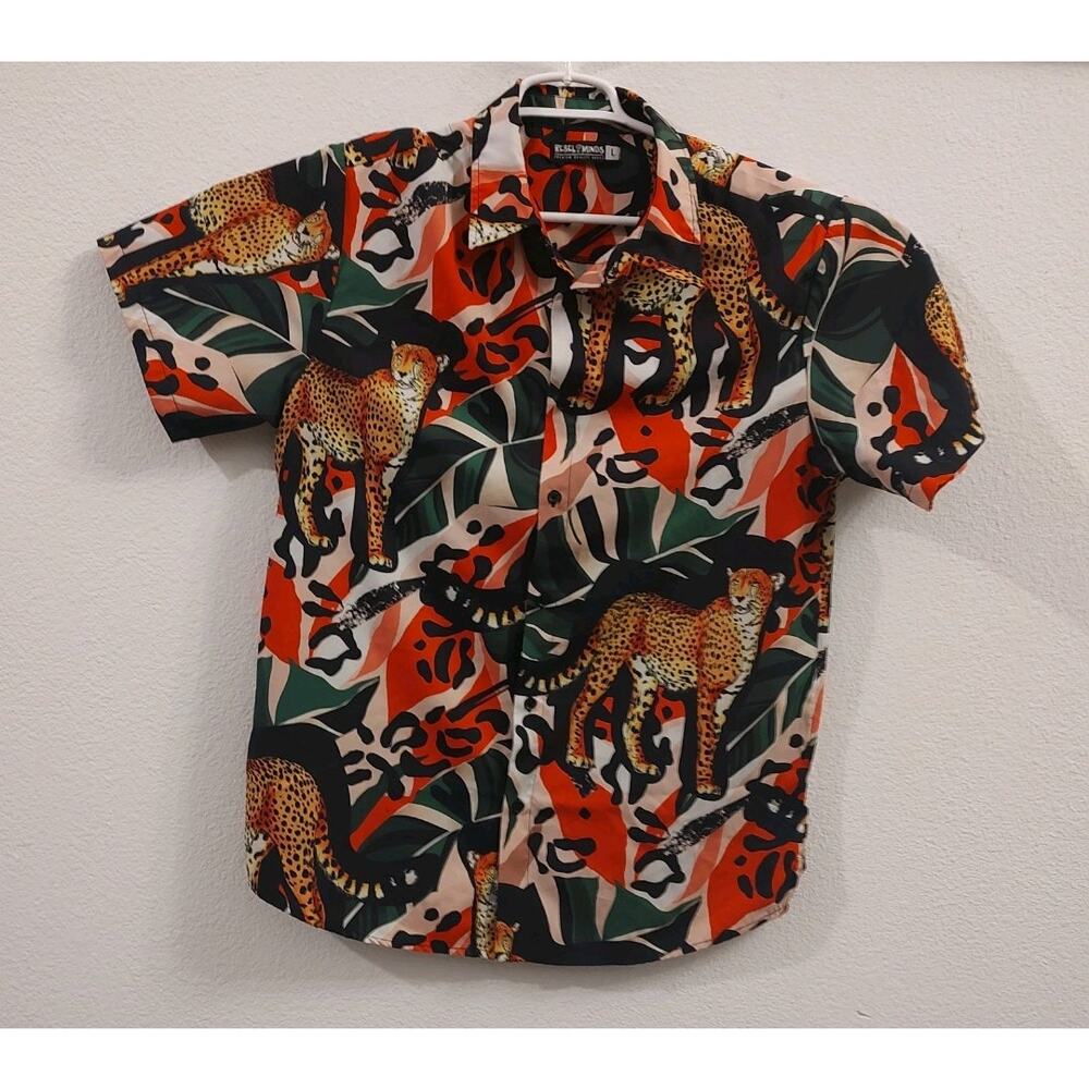 Rebel Minds, Men's Multi-colored Short Sleeve Button up Shirt, Sz Large, Party